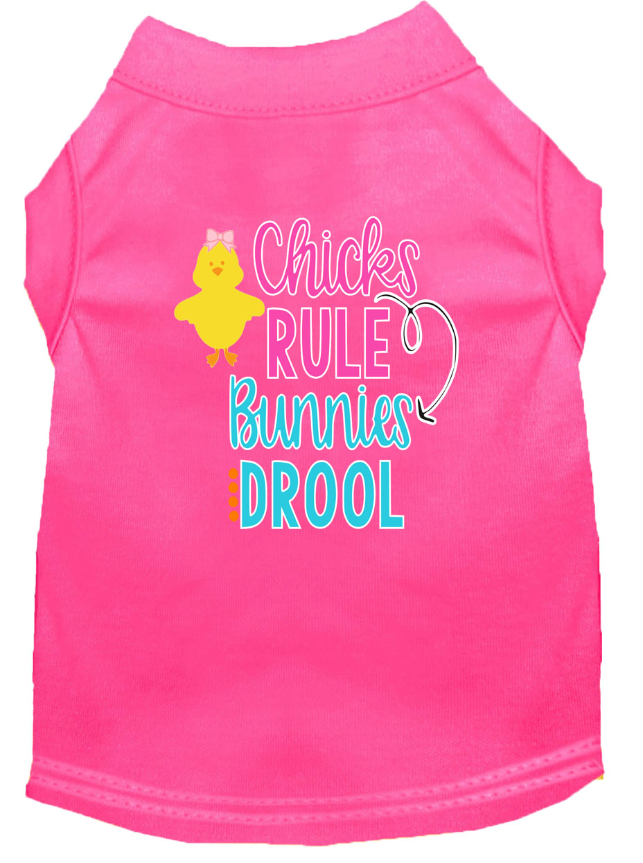 Chicks Rule Screen Print Dog Shirt Bright Pink Lg